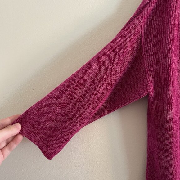 J.Jill Women M Petite Fuchsia Linen Blend Knit Pockets 3/4 Sleeve V-Neck Sweater - Picture 6 of 11